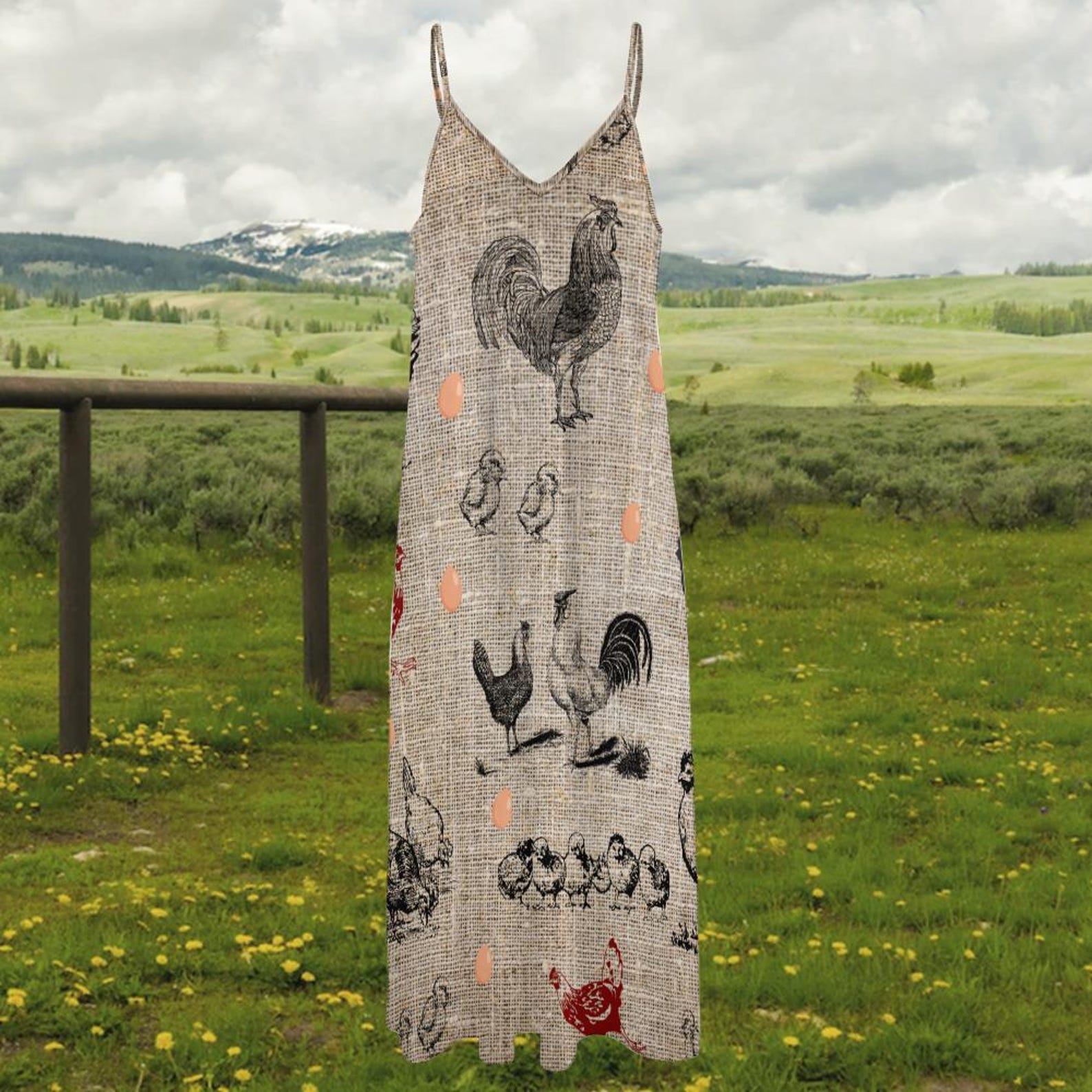 Chicken Dress Sling Ankle Long Dress Country Farm Dress Summer Gift for ...