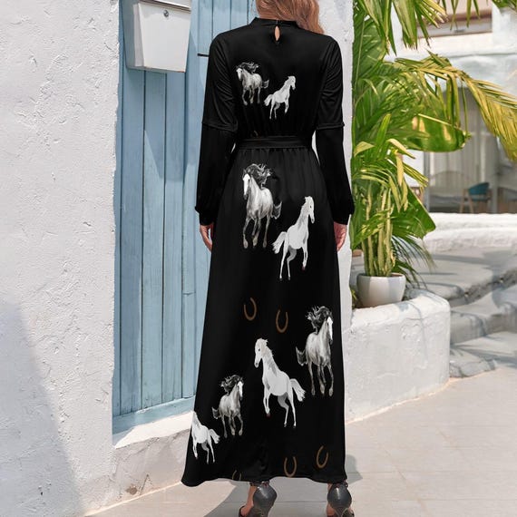 Horse Dress Long Equine Womens Horse Dress Black White Horse Dress