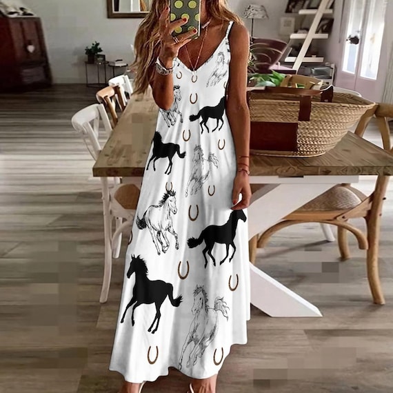 Horse Dress Sling Ankle Long Dress Womens Summer Dress Horse Lover
