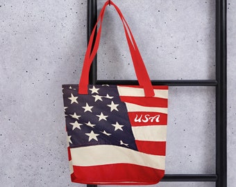 USA Tote Bag American Flag Tote Bag July 4th Tote Bag Patriot Tote Patriotic Beach Bag Summer Tote Stars Stripes Tote Bag