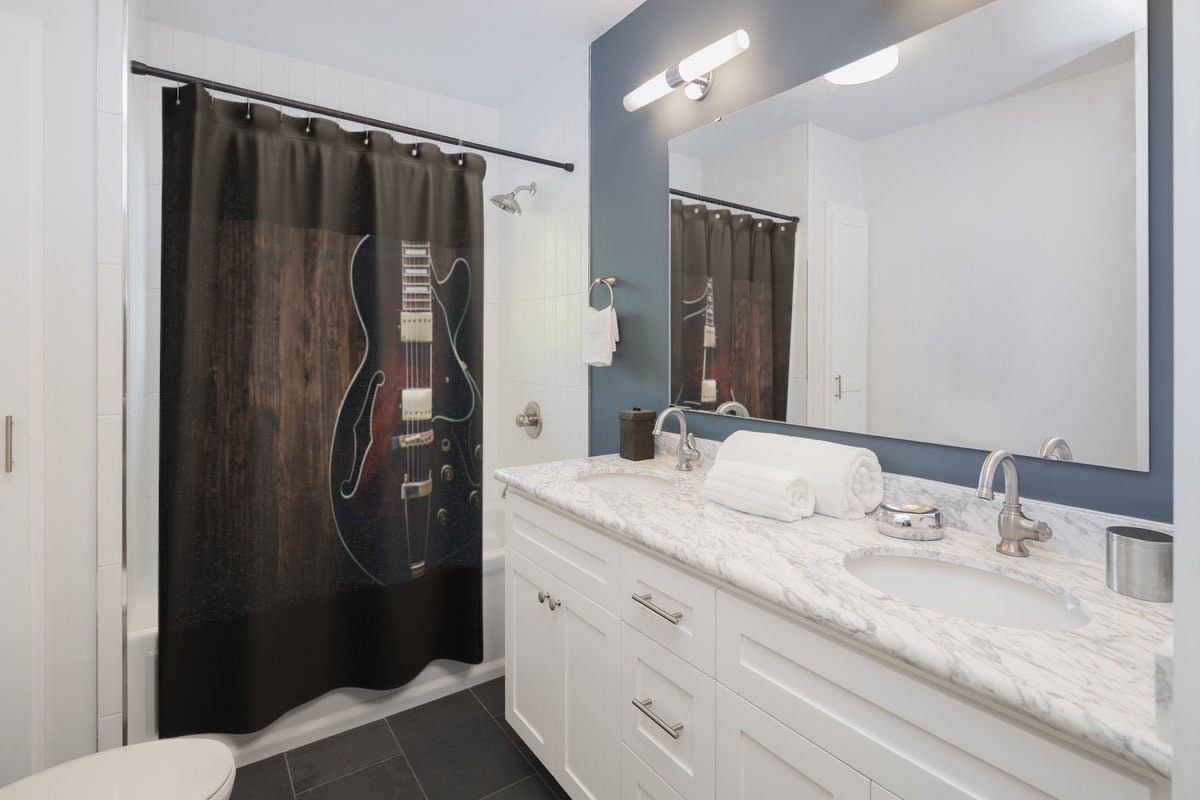 Guitar Shower Curtain Music Bath Decor Guitar Bathroom Set Etsy