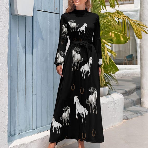 Horse Dress Long Equine Womens Horse Dress Black White Horse Dress Country Western Cowgirl Barrel Racer Horse Lover Gift Girl Horse Dress Long Equine Womens Horse Dress Black White Horse Dress Country Western Cowgirl Barrel Racer Horse Lover Gift Girl