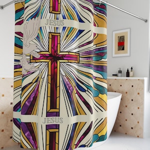 Jesus Shower Curtain Christian Bath Bible Shower Curtain Faith Jesus Bathroom Decor Housewarning Gift Faith Home Decor