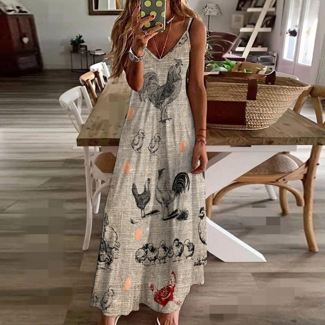 Hen Farm Chicken Eggs Pattern Print Women Long Robe