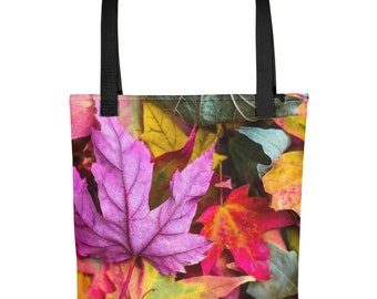 Leaf Tote Bag Fall Tote Bag Fall Leaves Tote Bag Nature Tote Bag Colorful Tote Autumn Tote Gift for Her Grocery Tote