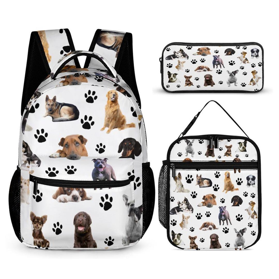 Dog Backpack Three Piece Set Kids Backpack Lunch Bag Dog Lover Gift for ...