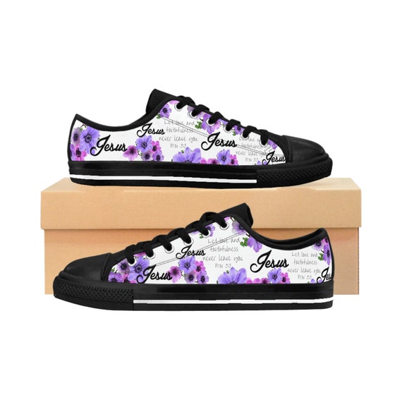 Zapatos de Jesus Versiculo Biblico Mujeres Zapatillas Cristianas Escritura Zapatos de Tenis Ninas Jesus Zapatillas Ropa Cristiana Zapatos de Flores Purpuras Idea de Regalo Etsy Mexico