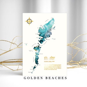 Cianalas Outer Hebrides Watercolour Map Art Print with Golden Beaches | Unique Gift | Scottish Islands | Thoughtful Gift for Him