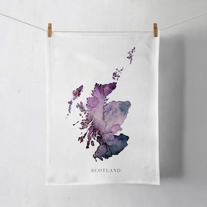 Torchon carte mauve de l&#39;Ecosse : carte aquarelle en coton bio