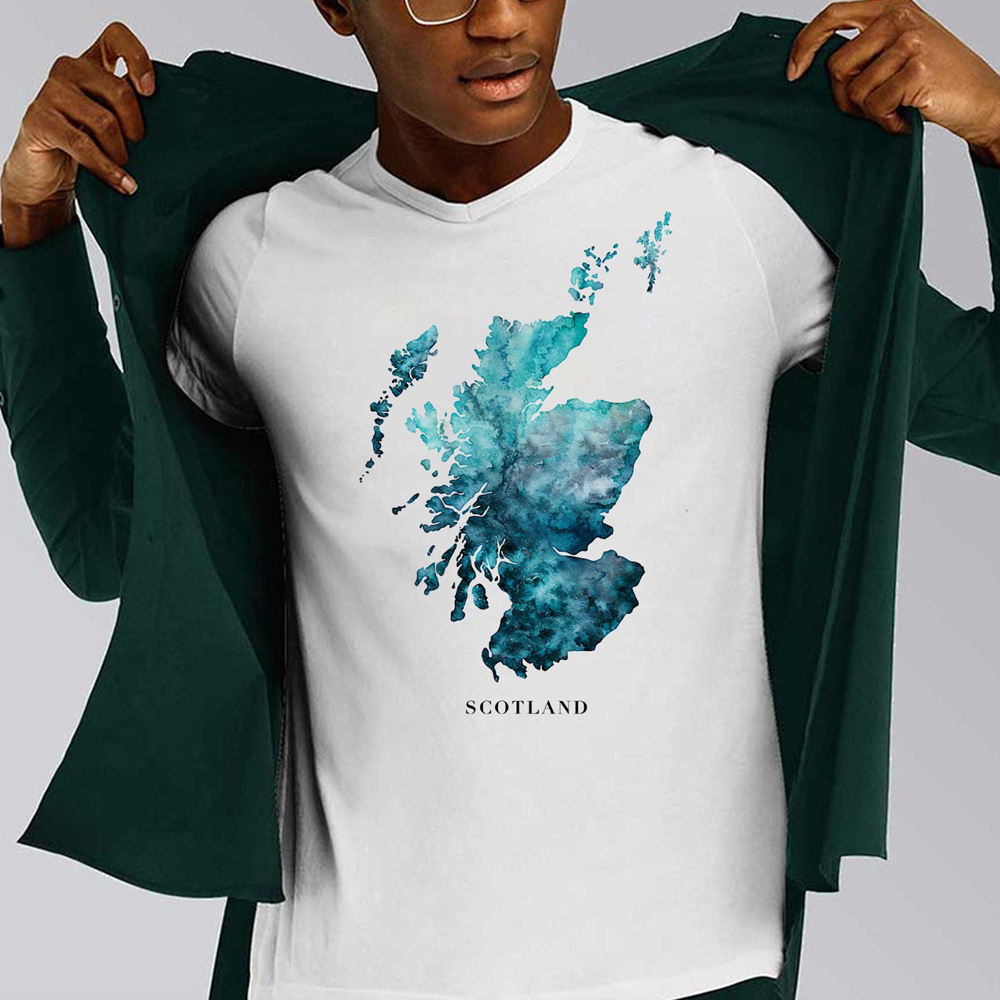 Image of Mens Scotland Watercolour Map T-Shirt
