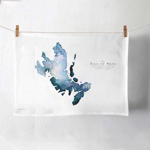 Isle of Skye Watercolour Map Organic Cotton Tea Towel Art | Scottish Islands | Scotland Tea Towel Art Housewarming Gift for Mum | Hebridean