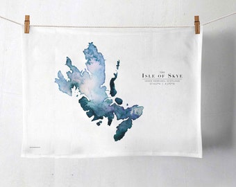 Isle of Skye Watercolour Map Tea Towel | Organic Cotton Scotland Art
