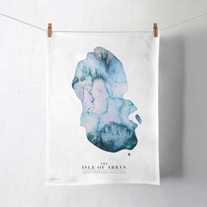 Isle of Arran Watercolour Map Organic Tea Towel Art | Scottish Islands | Kitchen Decor | Gift for Mum | Housewarming Gift | Inner Hebrides