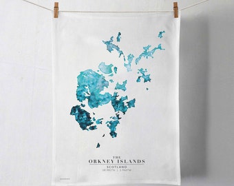 Orkney Islands Map Organic Cotton Tea Towel |  Scottish Souvenir