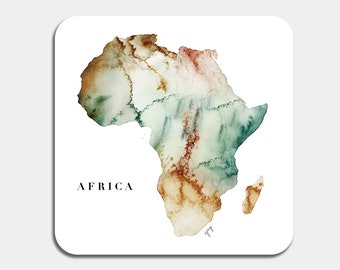 Map of Africa Watercolour Coaster Art | Table Mat | Home Decor | Office Desk Gift Idea For Her | Coffee Lover
