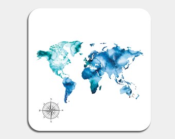 World Watercolour Map Coaster Art | Italian Table Mat | Home Decor | Office Desk Gift Idea | Coffee Lover Gift for Him | Tea Enthusiast