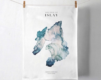 Isle of Islay Watercolour Map Organic Tea Towel | Scottish Islands | Scotland Themed Gift | Housewarming Gift for Mum | Inner Hebrides