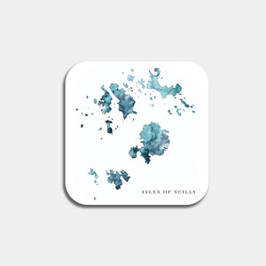 Isle of Scilly Table Coaster | Travel Gift Idea  | Gift for Dad Tea Coffee Mats | Modern Design Painting | Fun Desk Modern Decor Idea