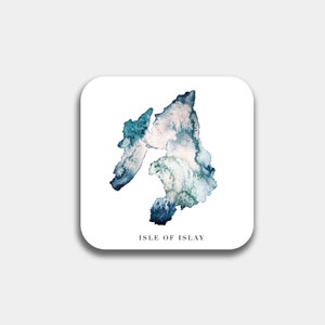 Isle of Islay Queen of the Hebrides Watercolour Map Table Coaster | Scottish Themed Decor | Scottish Islands | Scotland Gifts