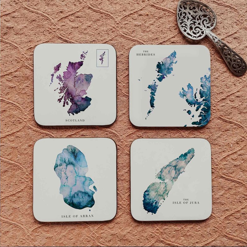 Isle of Islay Queen of the Hebrides Watercolour Map Table Coaster Scottish Themed Decor Scottish Islands Scotland Gifts image 7