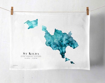 St Kilda Scotland Map Tea Towel | Organic Cotton Scottish Souvenir