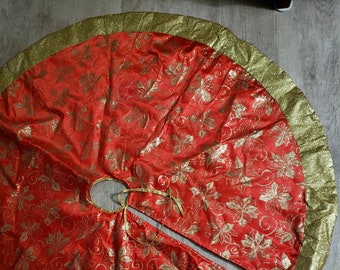 Red and Gold 48 inch Christmas Tree Skirt Satin Holiday Fabric BOHO Romantic Valentines home decor