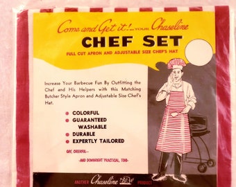 Vintage Picnic Checkered tablecloth and Chef's Apron and Hat Labor Day Party