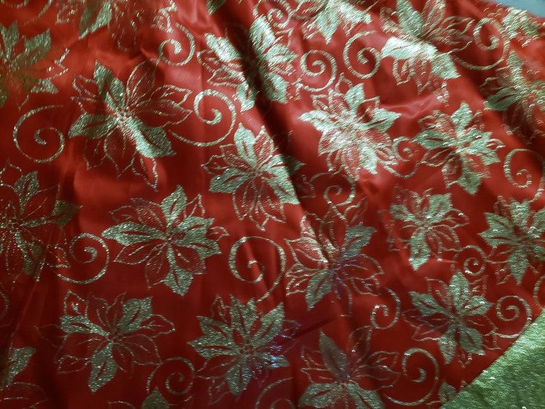 Red and Gold 48 inch Christmas Tree Skirt Satin Holiday Fabric BOHO Romantic Valentines home decor image 3