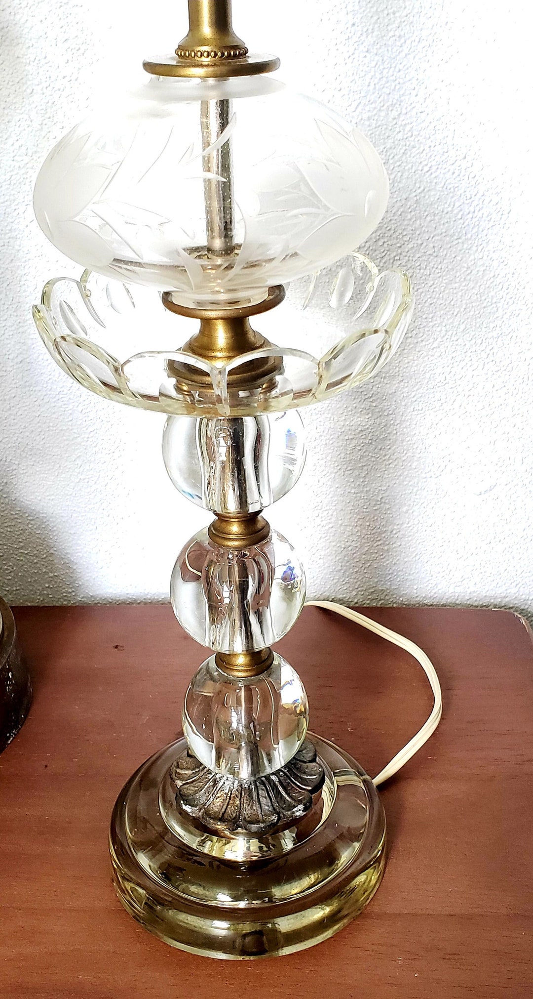 Etched Glass Table Lamp Vintage Lighting Bedroom Lamps Etsy