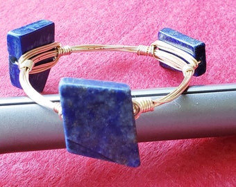 Very cool Lapis Lazuli  sterling silver small bangle bracelet