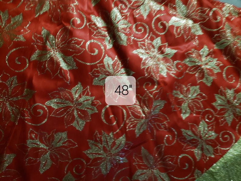 Red and Gold 48 inch Christmas Tree Skirt Satin Holiday Fabric BOHO Romantic Valentines home decor image 5