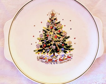 Christmas Eve Vintage Cake Plate with Handles Original by Viktor Schreckengost