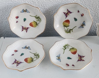 Set of 4 Lenwile Ardalt 4" porcelain plates Fruit theme dishes Made in Japan  vintage plates Strawberry Butterflies  Ladybugs home decor