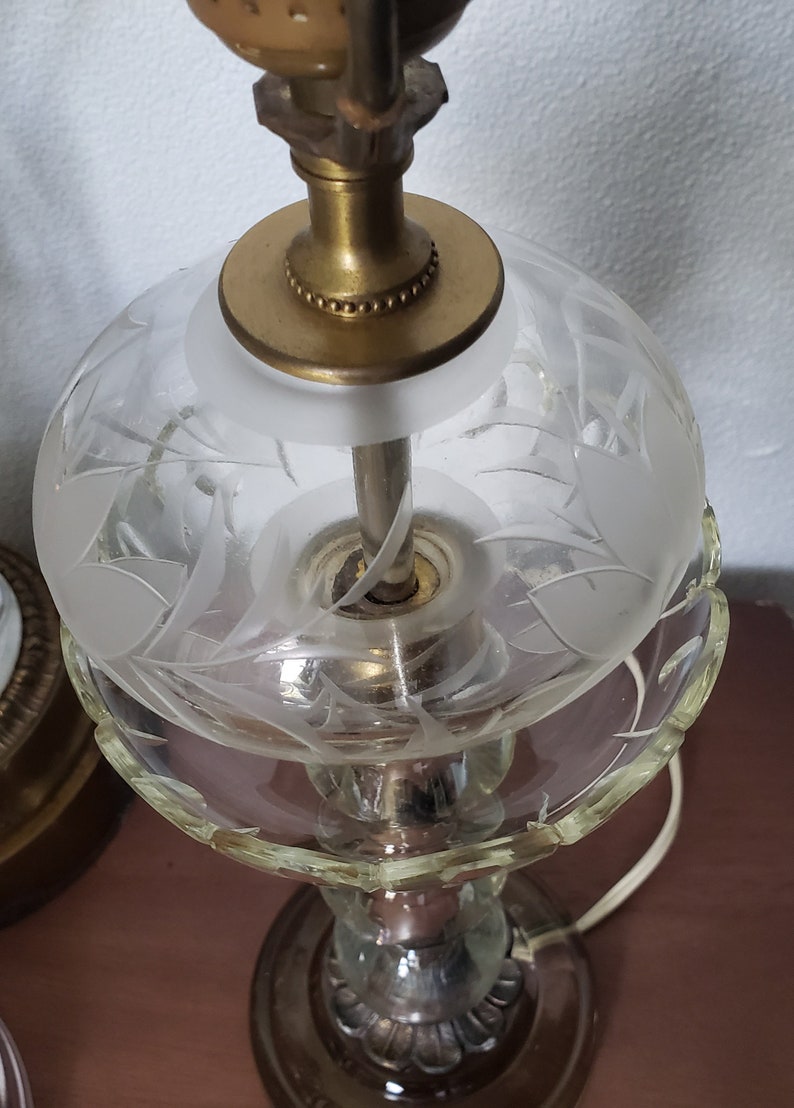 Etched glass table lamp Vintage lighting Bedroom Lamps image 8