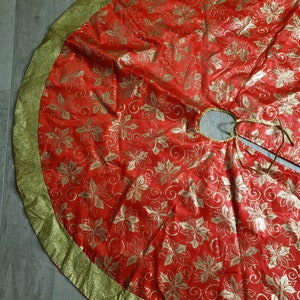 Red and Gold 48 inch Christmas Tree Skirt Satin Holiday Fabric BOHO Romantic Valentines home decor image 8