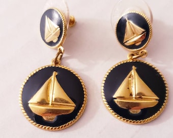 Vintage nautical theme sailboat pierced earrings Summertime jewelry dangle earrings