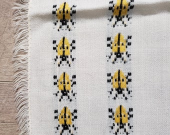 Vintage Linens Square Tablecloth Yellow Ladybug fabric Cottagecore