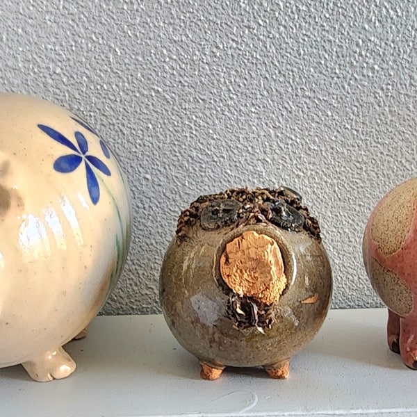 Set of 3 Stoneware pottery Piggy Banks Oregon Pottery Wizard Clay Co  Coin Banks Collectible ceramics