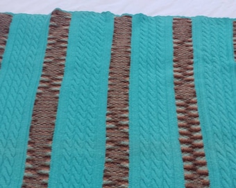 handmade knitted wool afghan blanket Teal and Brown home Decor      Winter blankets