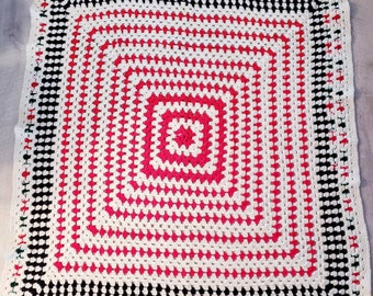 Beautiful lightweight crocheted couch throw handmade afghan Red Black White Green home decor