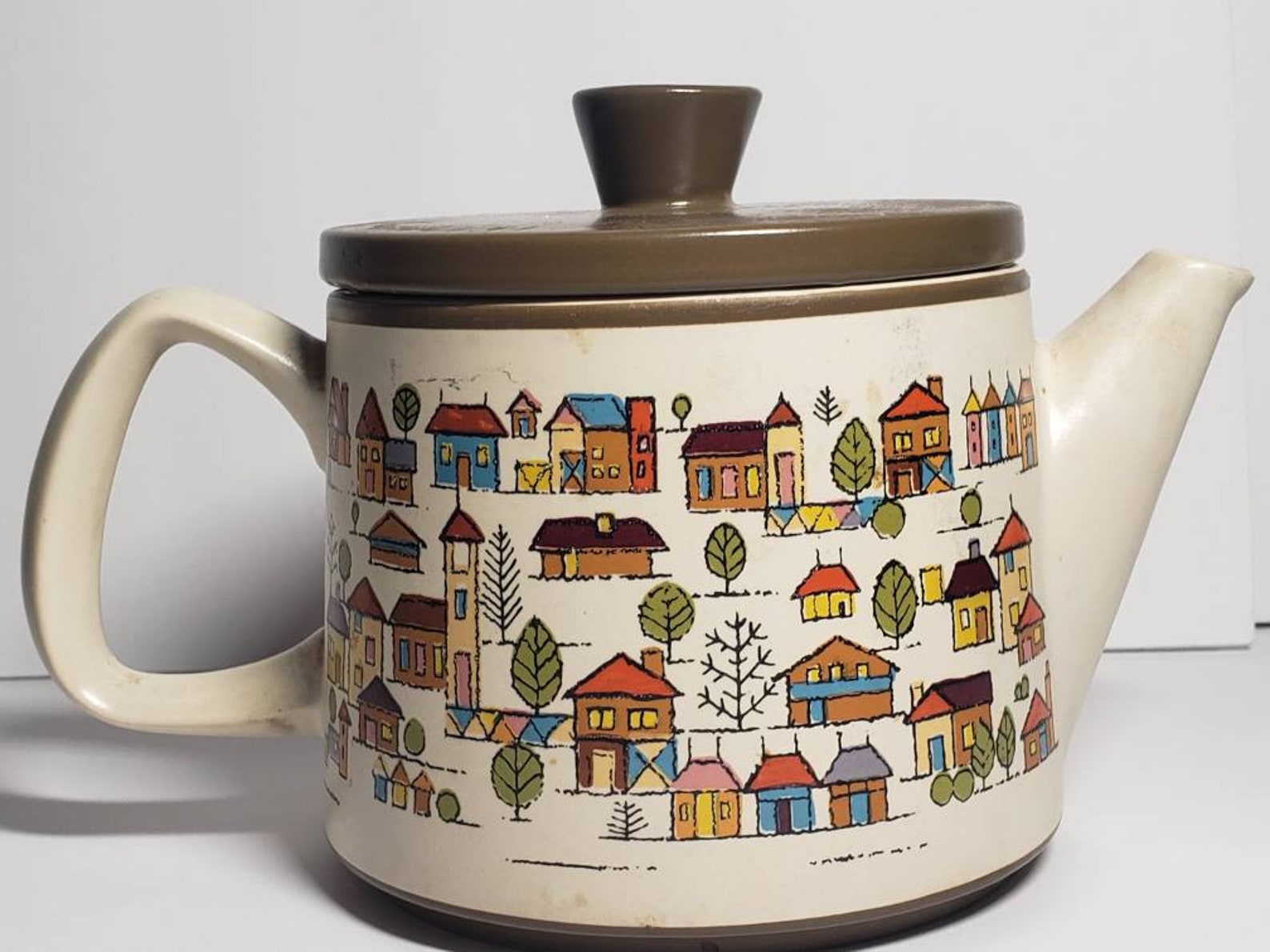 Vintage Mid Century Stoneware Country Village Teapot Made by Etsy