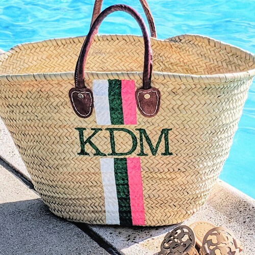 Personalized Straw Basket Monogram Large Beach Bag Long Etsy