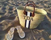 Personalized straw basket leather Straw Totes Custom hand painted summer handbag French market basket panier personnalisé bridesmaids
