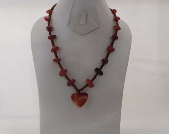 Collar de cristal colgante carneliano rojo - joyería de cristal indio