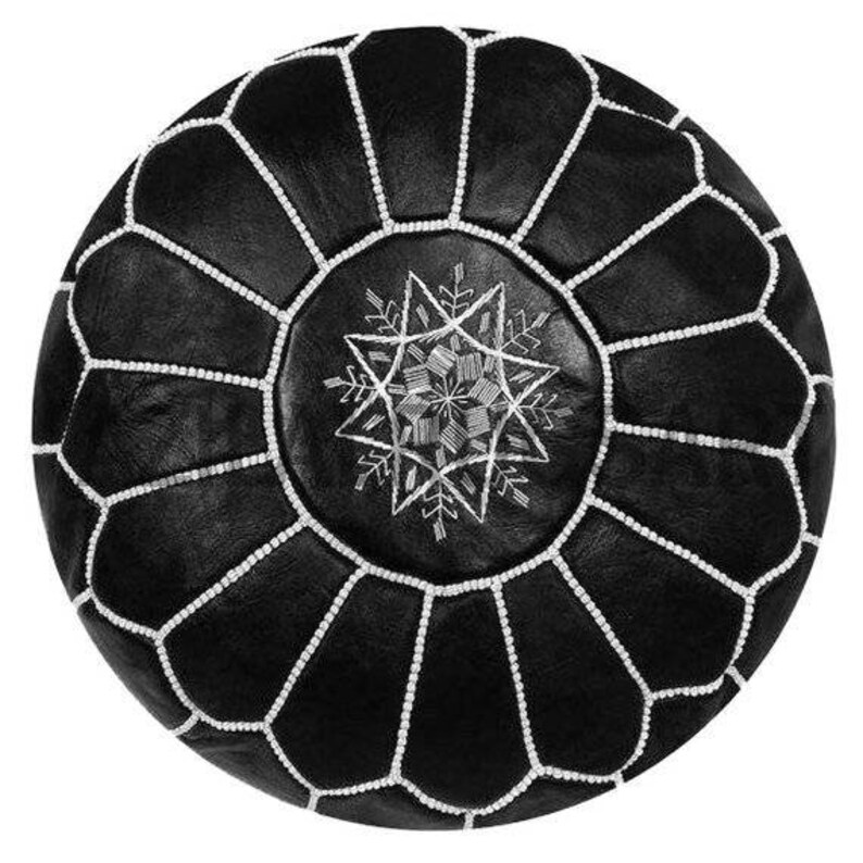 Moroccan Leather Pouf Ottoman Black Handmade Genuine Footstool Hassock High Quality Pouf pelle Lederen poef Puf de cuero Hocker aus Leder