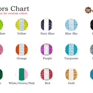 May include: Color chart with various color swatches, including neon yellow, pink, orange, and turquoise. The text "Colors Chart" and "Contact us for custom colors" are displayed at the top. The Mazador logo is in the upper right corner.