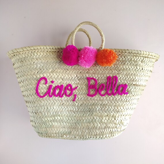 Personalised pom pom beach bag hotsell