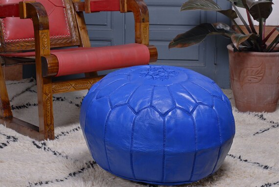 Moroccan Leather Pouf Ottoman Black Handmade Genuine Footstool Hassock High Quality Pouf pelle Lederen poef Puf de cuero Hocker aus Leder