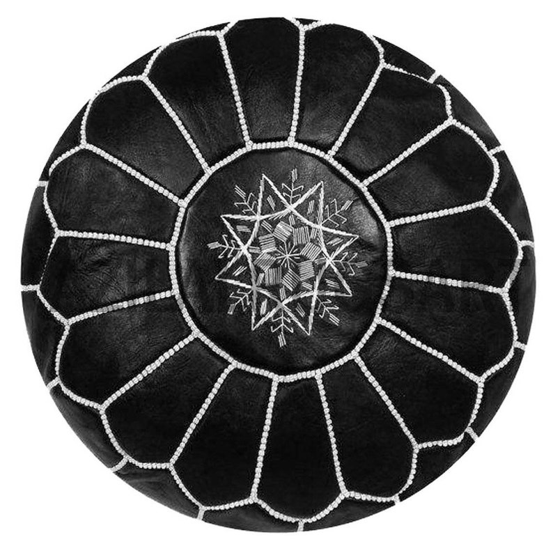 Moroccan Leather Pouf Ottoman Black Handmade Genuine Footstool Hassock High Quality Pouf pelle Lederen poef Puf de cuero Hocker aus Leder