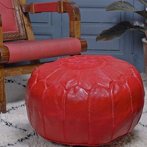 Moroccan Leather Pouf Ottoman Black Handmade Genuine Footstool Hassock High Quality Pouf pelle Lederen poef Puf de cuero Hocker aus Leder